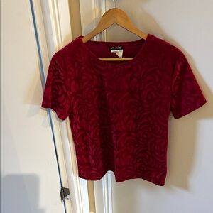 Women’s Short-Sleeve Velvet Burnout Tee in Deep Red